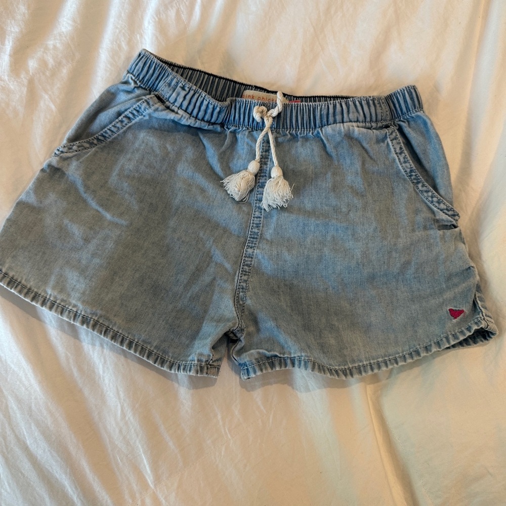 Pink Chicken Blue Elastic Waist Shorts